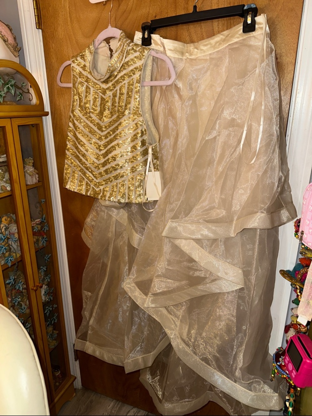 Teeze Me Gold Sequin Top and Champagne Organza Skirt Set
